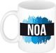 Bellatio Decorations Shoppartners Bv Noa naam cadeau koffie mok - beker - met blauw verfstrepen - Cadeau collega - vaderdag - verjaardag - meester - coach - 300 ml - wit