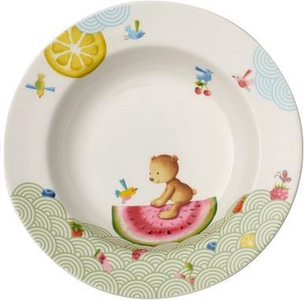 Villeroy & Boch Villeroy en Boch Hungry as a Bear Tiefer kinderbord, 19,5 cm, premium porselein, wit/bont