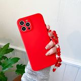 MXBXLG Zachte TPU Candy Color Armband Telefoon Case Voor iPhone 12 11 Pro XS Max X XR 7 8 Plus Cover Met Parel Kralen Polskoord Kettingriem, rood, Voor iPhone 12 Mini