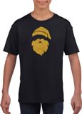 Bellatio Decorations Shoppartners Bv Kerstman hoofd Kerst t-shirt - zwart met gouden glitter bedrukking - kinderen - Kerstkleding / Kerst outfit 140/152