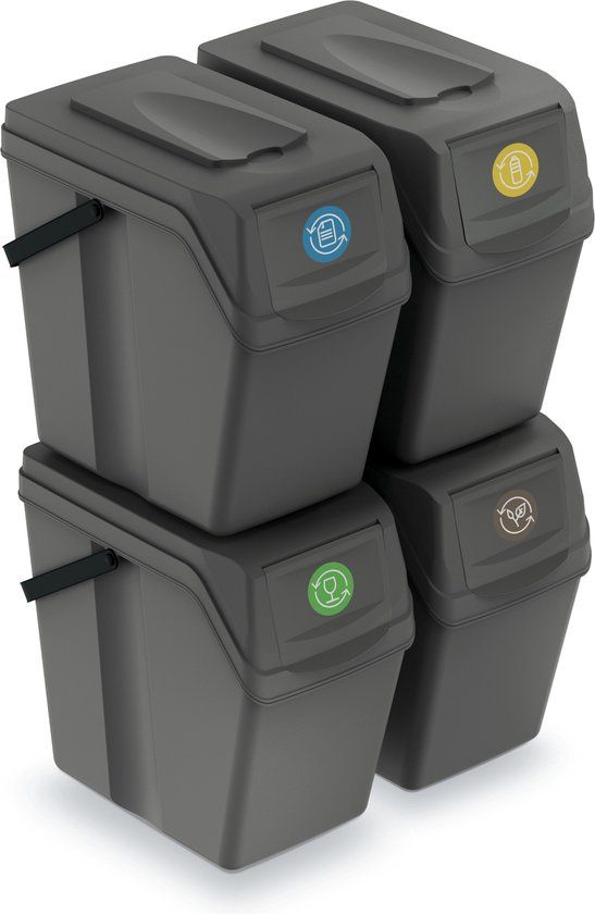 Prosperplast Sortibox Afvalscheidingsprullenbak - 4 x 25L - Grijs