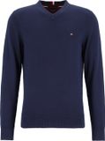 Tommy Hilfiger V-hals trui katoen met kasjmier - Pima Organic Cotton Cashmere - donkerblauw (Desert Sky) - Maat: XL