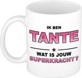Bellatio Decorations Shoppartners Bv Ik ben tante wat is jouw superkracht mok / beker - wit met roze tekst - cadeau / verjaardag
