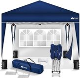 Tillvex Paviljoen, 3 x 3 m, waterdicht, pop-upvouwtent, in hoogte verstelbaar, tuintent, uv-bescherming 50+, partytent met tas (blauw, met 2 zijpanelen)