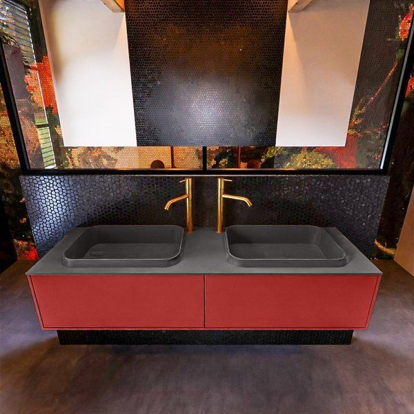 Mondiaz ERIN 150cm badmeubelset onderkast Fire met 2 lades - Wastafel RIDGE dubbel - Dark grey - ERIN11864