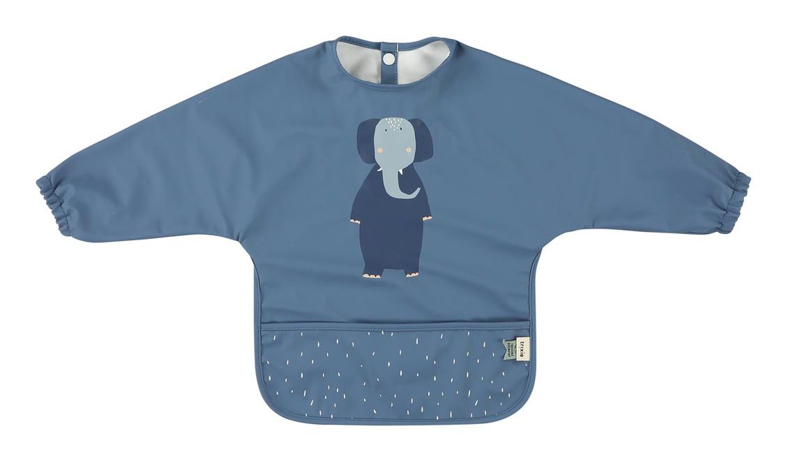 Trixie Afwasbare Slab met Mouwen - Mrs. Elephant - Blauw - 0-96 Maanden - Unisex