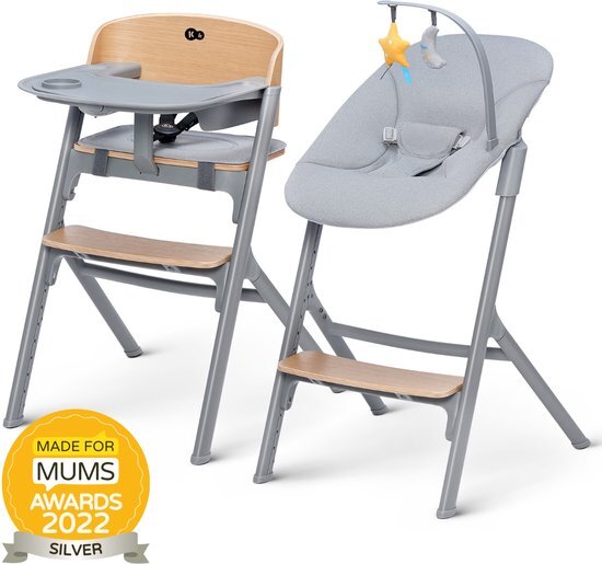 Kinderkraft LIVY - Kinderstoel - 4in1 - vanaf de geboorte tot 110 kg - met een schommelstoel CALMEE - stoel voor het hele gezin - ergonomische rugleuning - Verstelbare zitting - minimalistisch Nederlands design - Hout