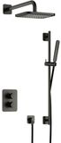 Hotbath Gal - Inbouw Regendoucheset - Geborsteld Gunmetal PVD - Thermostatisch - Wandarm 35 cm - Hoofddouche 220 mm - Staafhanddouche - Glijstang 900 mm - met 2-Weg Stop-Omstel