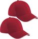 Beechfield 6 panel baseballcap - 2x stuks - rood/wit - voor volwassenen - katoen