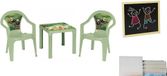 3toysm Table et deux chaises + panneau mural vert pastel