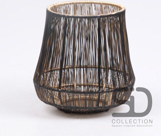 SID Collection Draadlantaarn - Zwart/Goud - 15x15x15cm - Industrieel - Waxine lichtjes brander