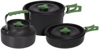 Redcliffs Set de casseroles de camping extérieur - 3x - aluminium/Inox - noir/vert - camping