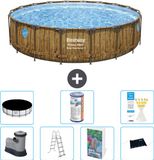 Bestway Rond Power Steel Swim Vista Zwembad - Houtprint - 549 x 122 - Inclusief Pomp - Ladder - Afdekzeil - Filter - Solar Mat - 8-delig