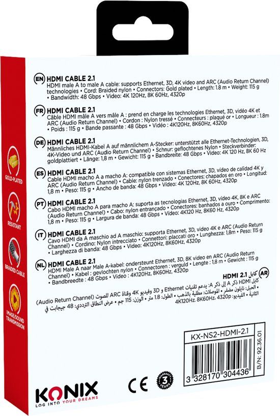 Konix HDMI kabel 1,8 m HDMI Type A (Standaard) Zwart