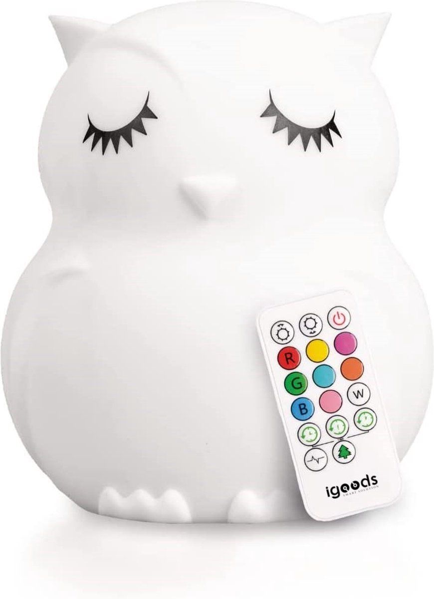 Igoods LED Nachtlampje Uil - Wit - Siliconen - Kinderkamerlamp