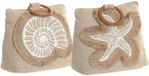 Merkloos Deurstopper Beachhouse - 2x stuks - fossiel en zeester - 1 kg - katoen - 18 x 11 x 16 cm