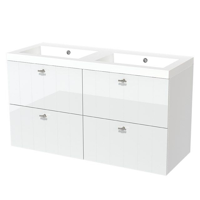 Maxaro Badkamermeubel 120cm Modulo Hoogglans Wit 4 Lades Lamel Wastafel Mineraalmarmer