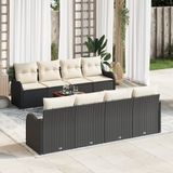 vidaXL Tuinbank - Set - 9 - st - Zwart - poly - rattan
