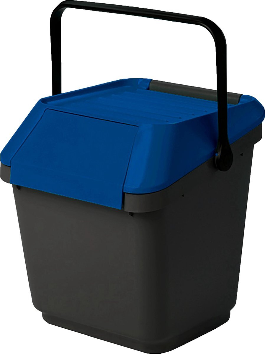 Vepa Bins Afvalemmer stapelbaar 35 liter grijs met blauw deksel | Handvat | EasyMax