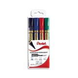 Pentel N850/4 fluwelen 4 permanent marker middelste punt, zwart/rood/blauw/groen