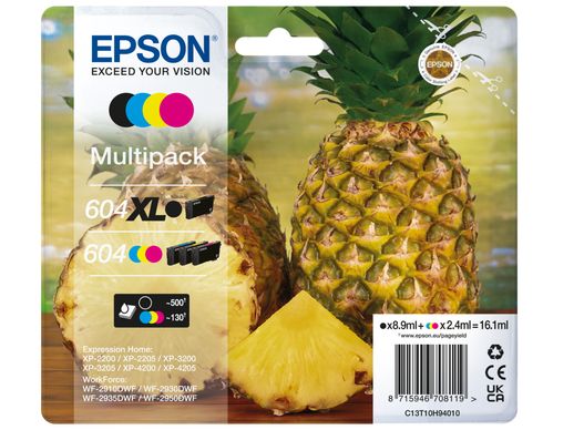 Epson 604XL Ink Cartridge - 4 Pack - Black, Cyan, Magenta, Yellow - High Yield