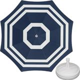 Merkloos Parasol - Navy - Achthoek - Stokparasol - Polyester - Hout - D180 cm