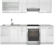 Vicco Complete keukeneenheid R-Line, Wit Hoogglans/Wit, 240 cm, WB Marmer