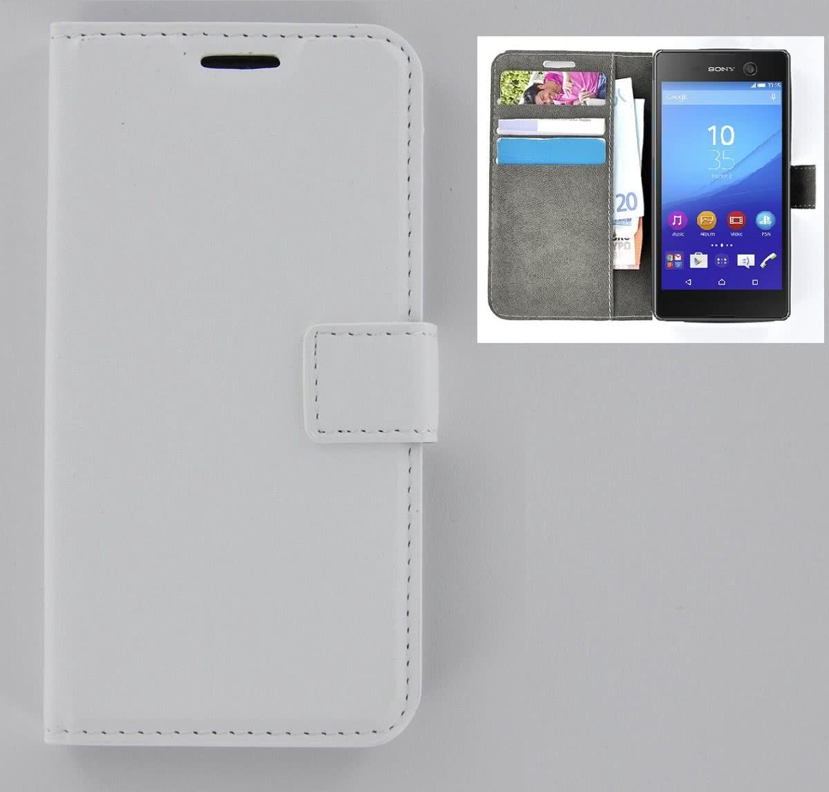 pearlycase Sony Xperia M5 smartphone hoesje book style wallet case wit