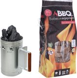 Merkloos BBQ briketten/houtskool starter - met houten handvat - 27 cm - Inclusief 80x BBQ aanmaakblokjes