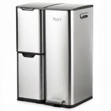Bayt Prullenbak 60 Liter RVS Pedaalemmer met 3 Vakken en Soft-close Zilver