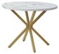 Table à manger - Table avec motif bœuf - 100 cm - Plateau en verre aspect marbre - Cadre en métal - Convient pour 4 personnes - Design minimaliste-moderne - Blanc et or