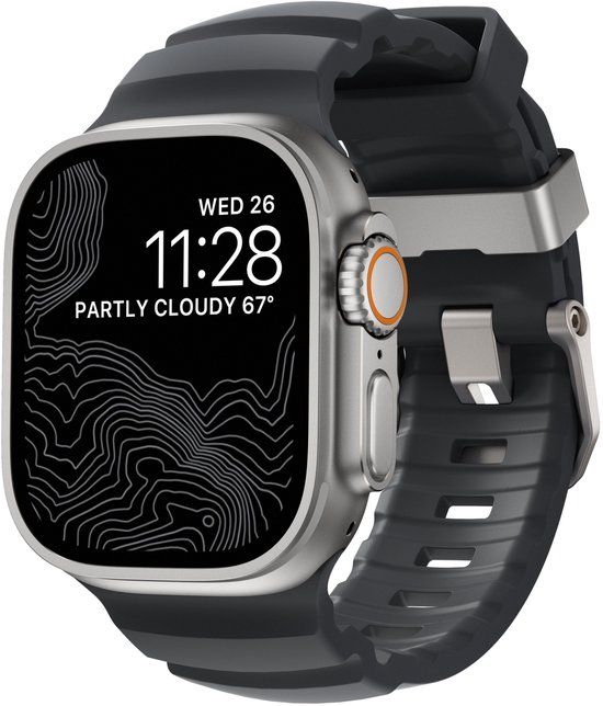 Nomad Rocky Point Horlogeband / Natural Hardware 45/46/49mm – Gemaakt van Duurzaam FKM Fluorelastomeer – Waterbestendig en Ventilatiegroeven – Compatibel met Alle Apple Watch Modellen - Grijs