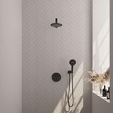 Brauer Black Edition Thermostatische Regendoucheset Inbouw - Hoofddouche 20 cm - Rechte Wandarm - 3 Weg - Handdouche Rond 3 Standen - Doucheslang - Wandaansluitbocht - Mat Zwart