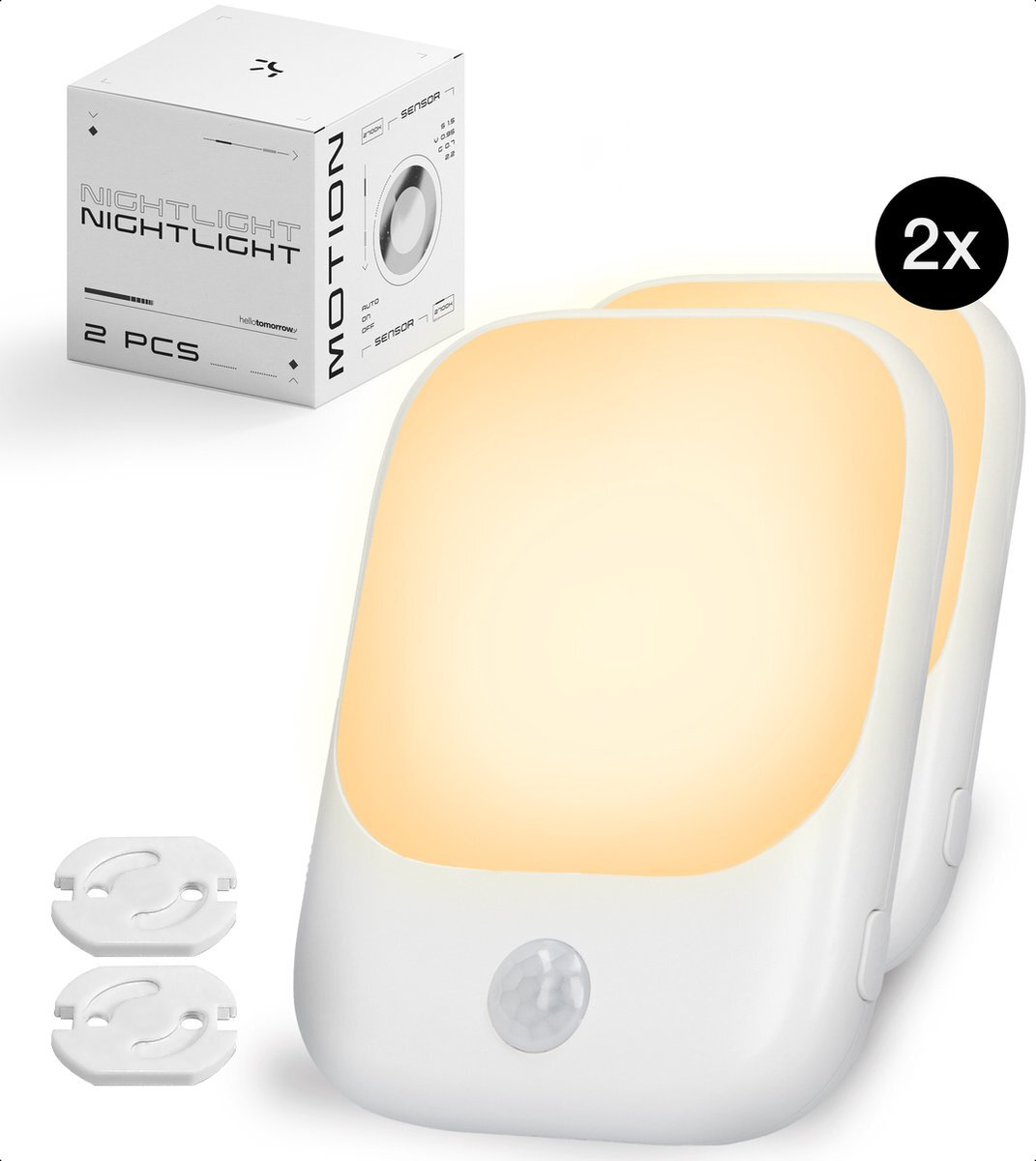 Hello tomorrow Nachtlampje Stopcontact met Bewegingssensor voor Kinderen & Volwassenen - Babykamer - Warm Wit - 2 Stuks