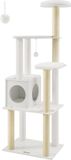 Merkloos / Sans marque Shenzhen Haorui Industrial Technology Co., Ltd. Grote Kattenkrabpaal - Wit - Leer - 2 ligplekken - 58cm x 40cm x 165cm