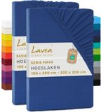 Lavea® Set van 2 Hoeslakens 180x200 cm – 100% Zacht en Ademend Katoen – voor Dikke Matrassen tot 20 cm – Jersey met Elastiek rondom – Koningsblauw