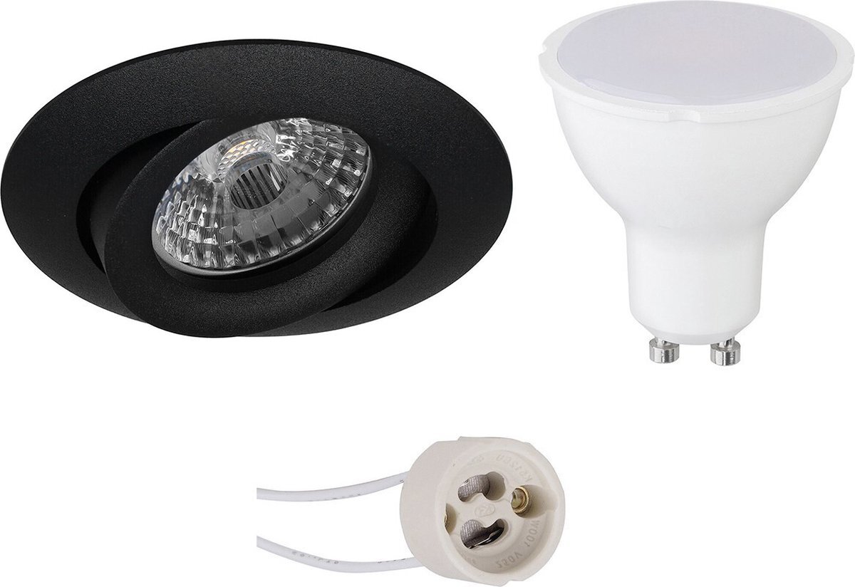 Qualu LED Spot Set - Proma Uranio Pro - GU10 Fitting - Dimbaar - Inbouw Rond - Mat Zwart - 6W - Warm Wit 3000K - Kantelbaar - Ø82mm