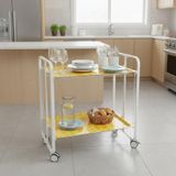 DON HIERRO Chariot de Service Pliant Style Bauhaus - Métal Blanc, 2 Niveaux, 4 Positions, Roulettes