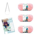 Gründl Funny Breiset voor breien en haken, effen fluweelachtig chenillegaren, 3 x 100 g + naalden 5-6 + handleiding voor een babydeken, suikerspin