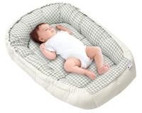 Medi Partners Babynest Knuffelnest 100% Katoen Wafel Reisbedje Voor baby's Zuigelingen 100x60x15cm Veilige sluiting (Plaid met olijfkleurige Wafel)