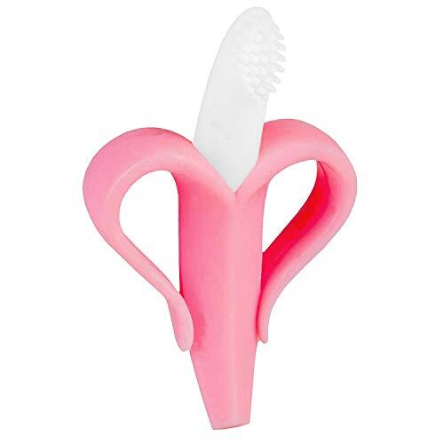 BabyHerz Bananenbijtring voor baby om te tanden - tandenborstel voor tandenpoetsen - speelgoed voor baby's 2-in-1 uitvinding (roze)