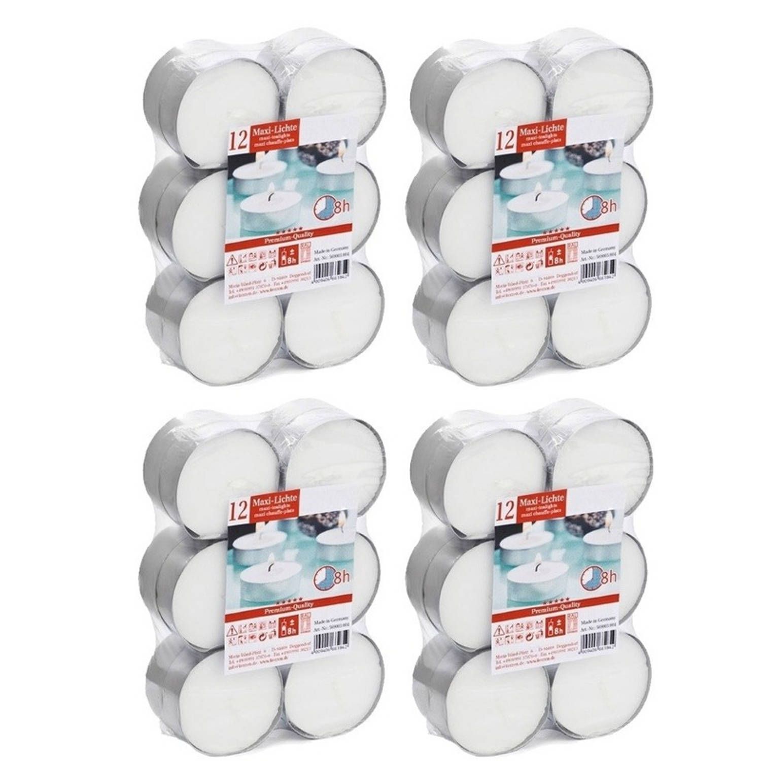 Trend Candles 48x Witte maxi theelichtjes/waxinelichtjes 8 branduren - Geurloze kaarsen