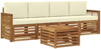 vidaXL - Bank loungeset - 4 zitplekken - Natuurlijk en crème - Massief acacia hout