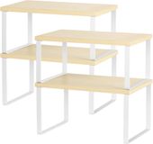 Merkloos / Sans marque Famanu Set van 4 stapelbare keukenkast organizers - uitbreidbare witte houten aanrechtplanken