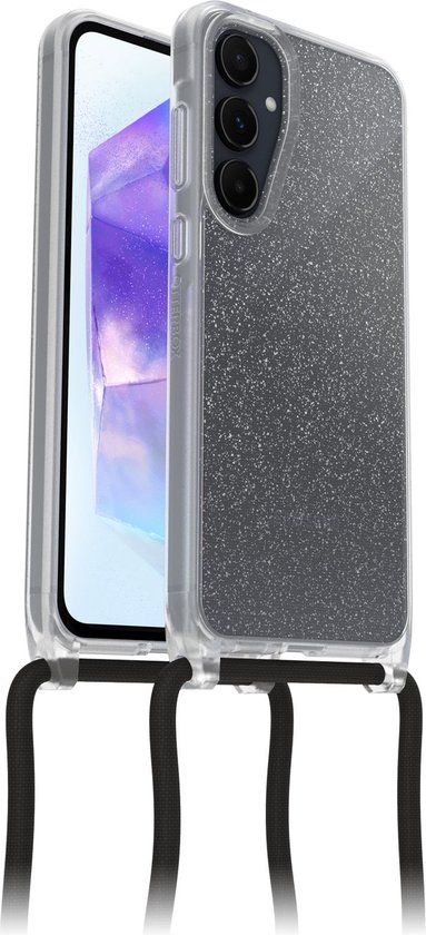 OtterBox React Necklace - Samsung Galaxy A55 Hoesje met Koord - Glitter - Transparant