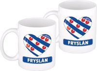 Bellatio Decorations I Love hartjes vlag Friesland - 4x stuks - koffiemok - beker - wit - 300 ml