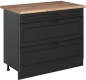Vicco Keukenonderkast R-Line, Antraciet landelijk/Antraciet, 100 cm goudkleurig eiken werkblad