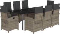 vidaXL 9-delige tuinset met kussens, grijs, polyrotan