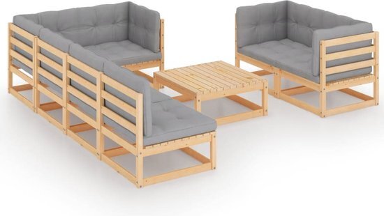 vidaXL 8-delige Loungeset met kussens massief grenenhout