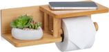 Merkloos Relaxdays wc rolhouder met 2 plankjes - bamboe - wandmontage / plakstrips